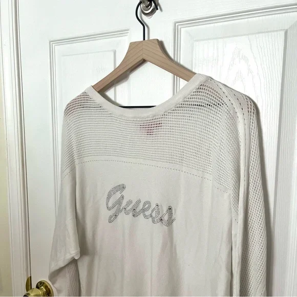 ✧・゚guess bedazzled logo white sweater - Picture 2 of 6